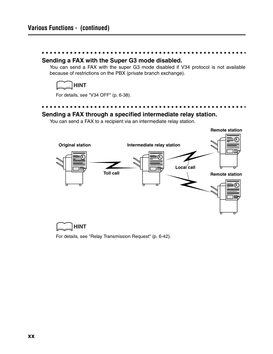 Various functions - (continued), Xx sending a fax with the super g3 mode disabled | Konica Minolta FK-102 User Manual | Page 21 / 329