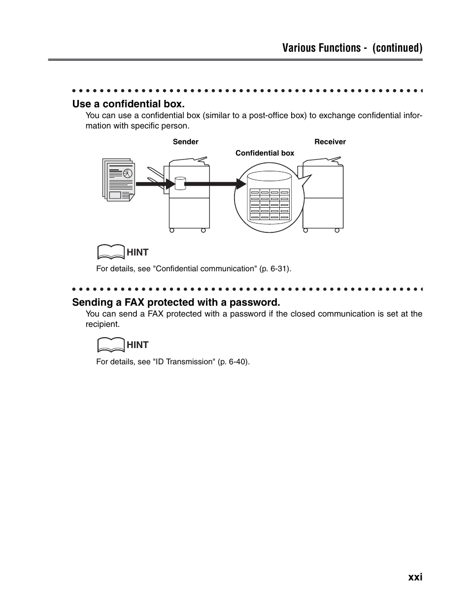 Various functions - (continued) | Konica Minolta FK-102 User Manual | Page 22 / 329