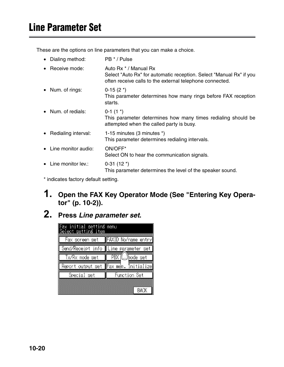 Line parameter set | Konica Minolta FK-102 User Manual | Page 242 / 329