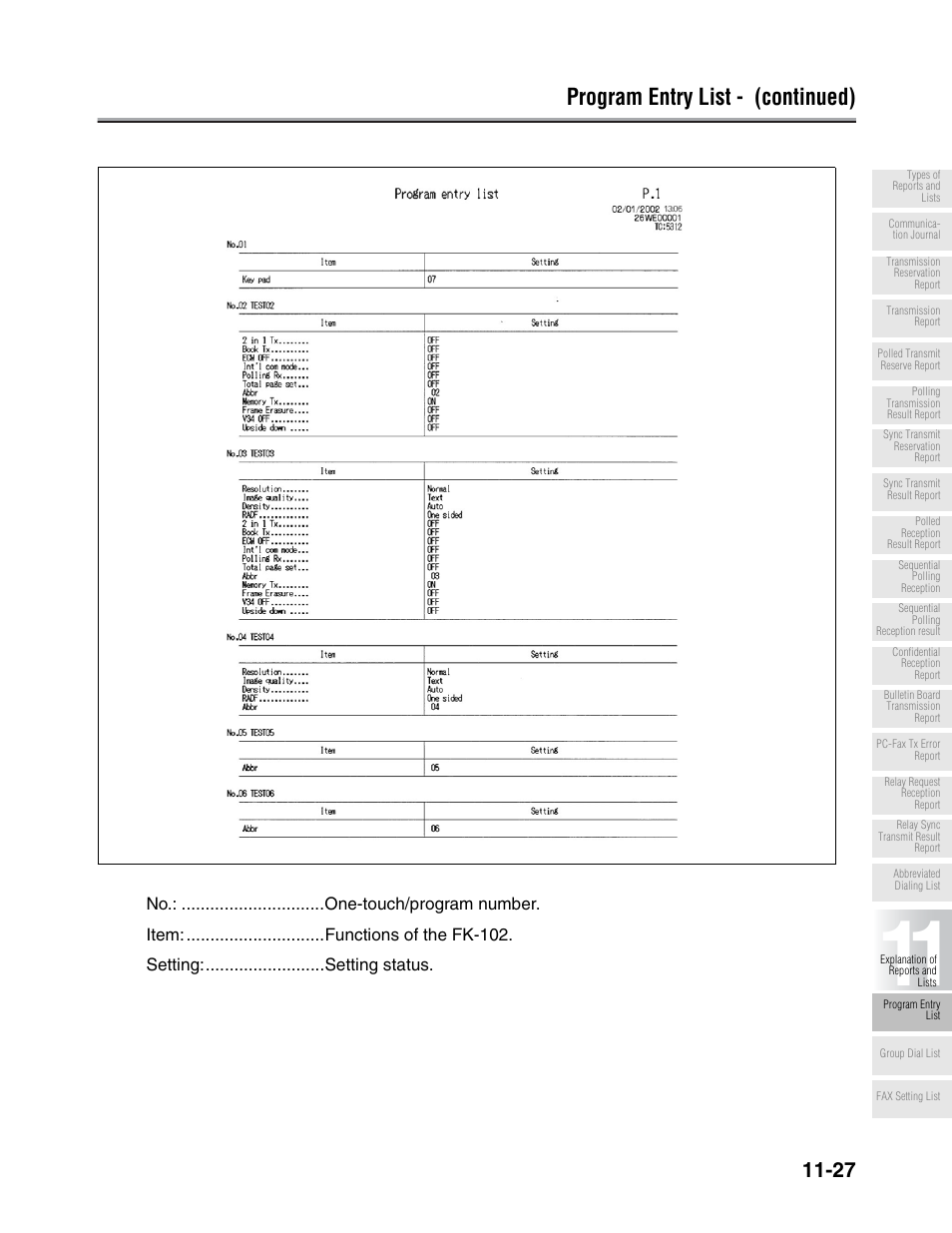 Program entry list - (continued) | Konica Minolta FK-102 User Manual | Page 301 / 329