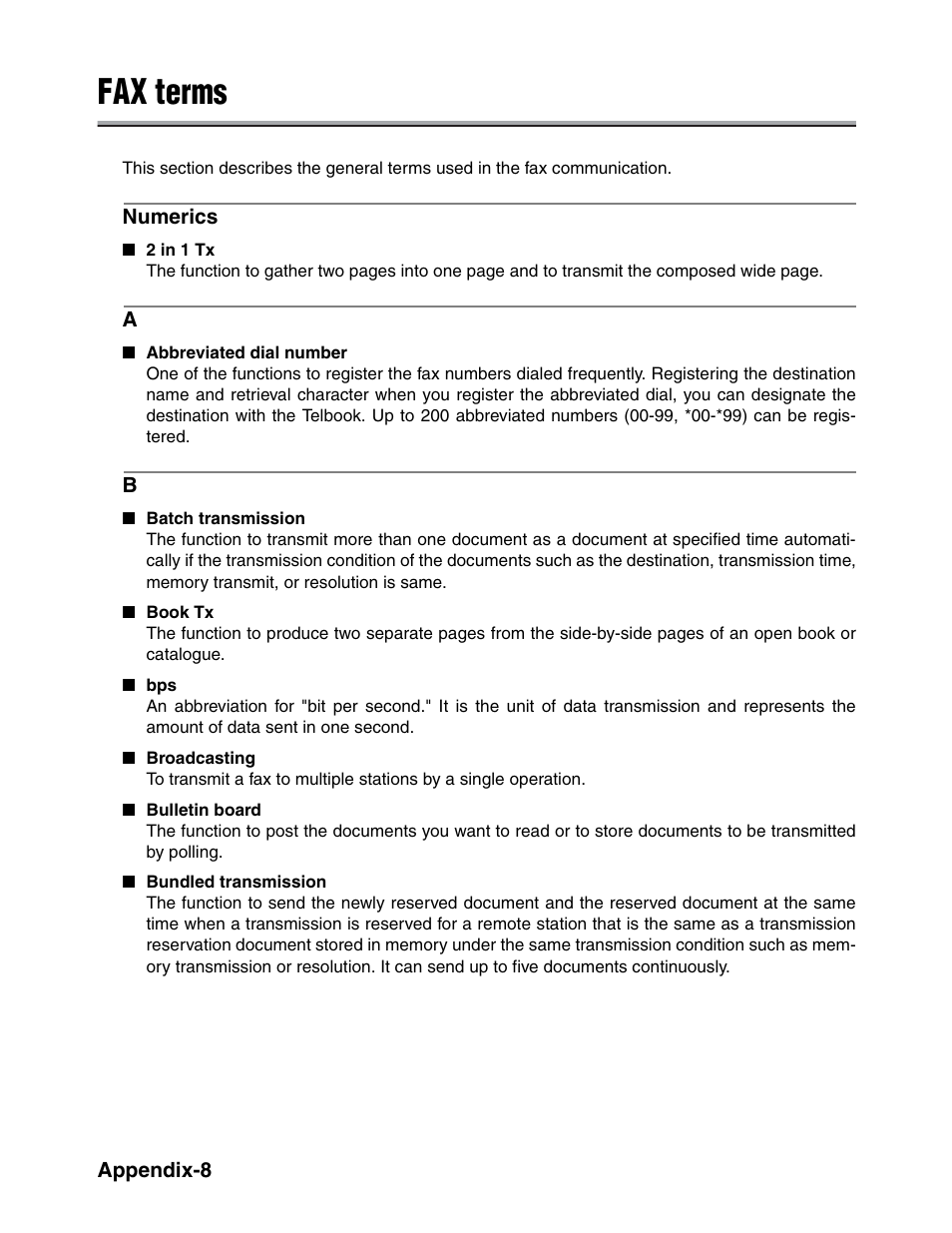 Fax terms | Konica Minolta FK-102 User Manual | Page 316 / 329