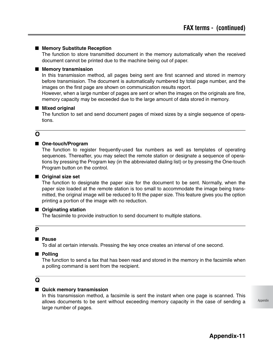 Fax terms - (continued) | Konica Minolta FK-102 User Manual | Page 319 / 329