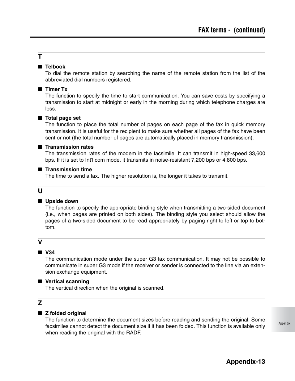 Fax terms - (continued) | Konica Minolta FK-102 User Manual | Page 321 / 329