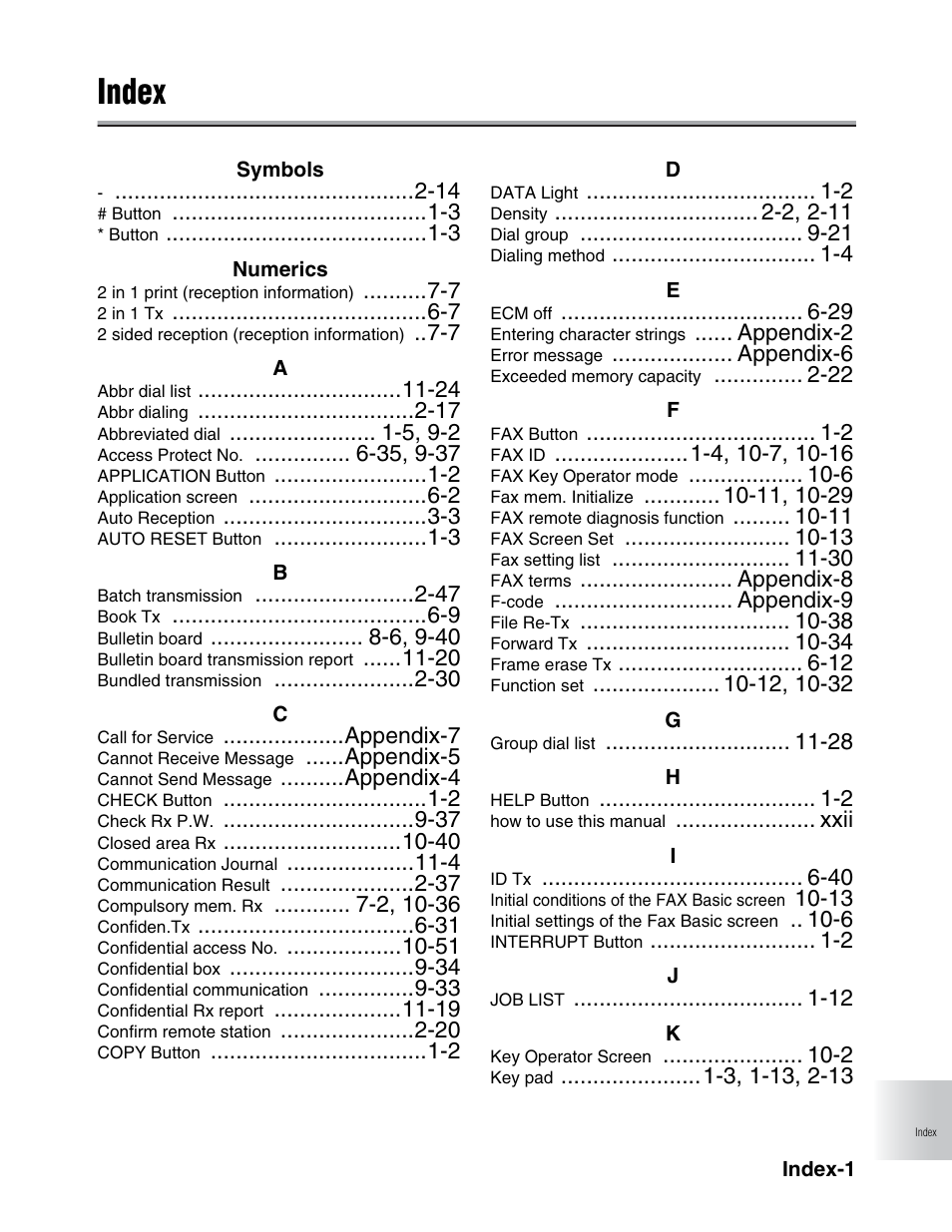 Index | Konica Minolta FK-102 User Manual | Page 323 / 329