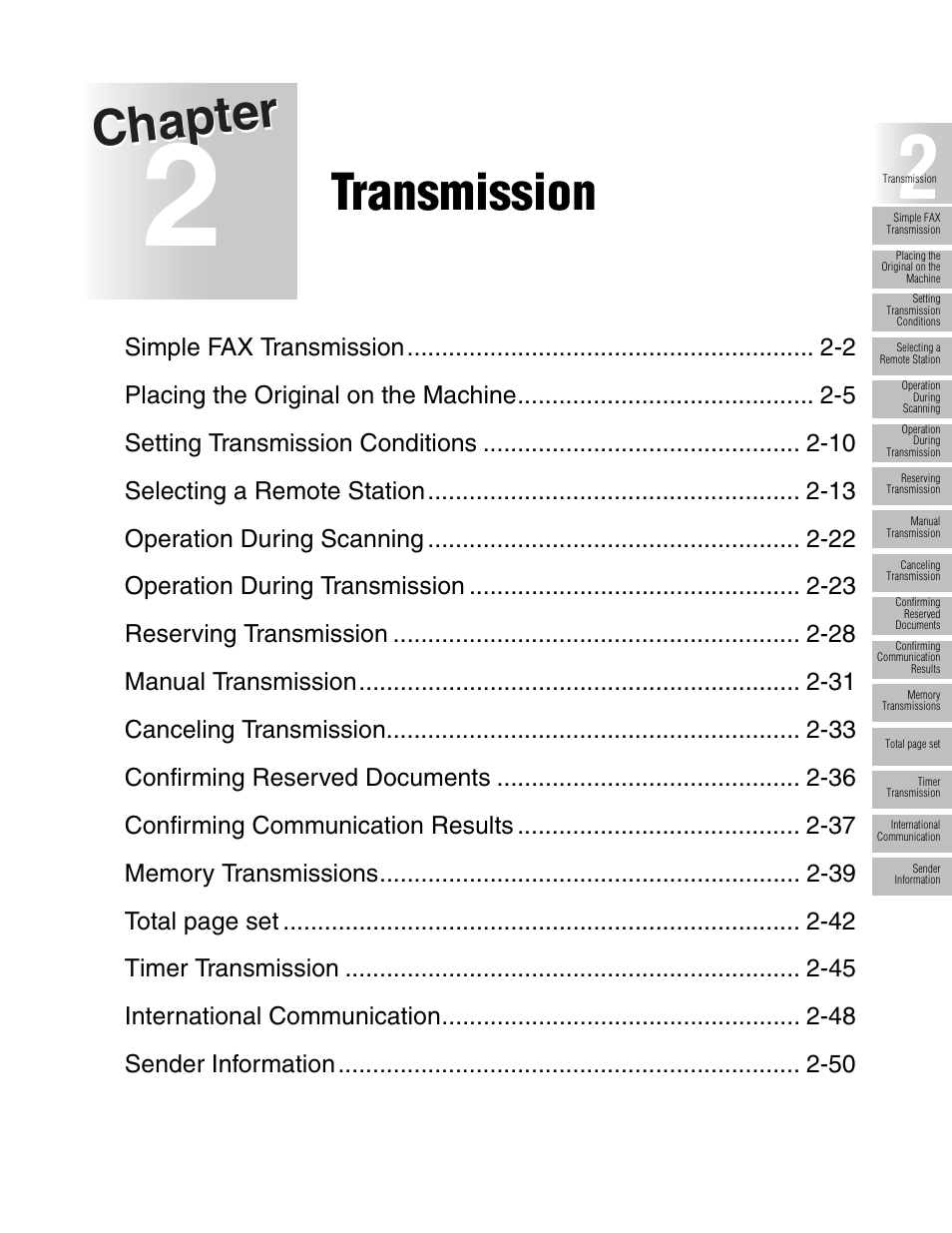 Chapter, Transmission | Konica Minolta FK-102 User Manual | Page 39 / 329