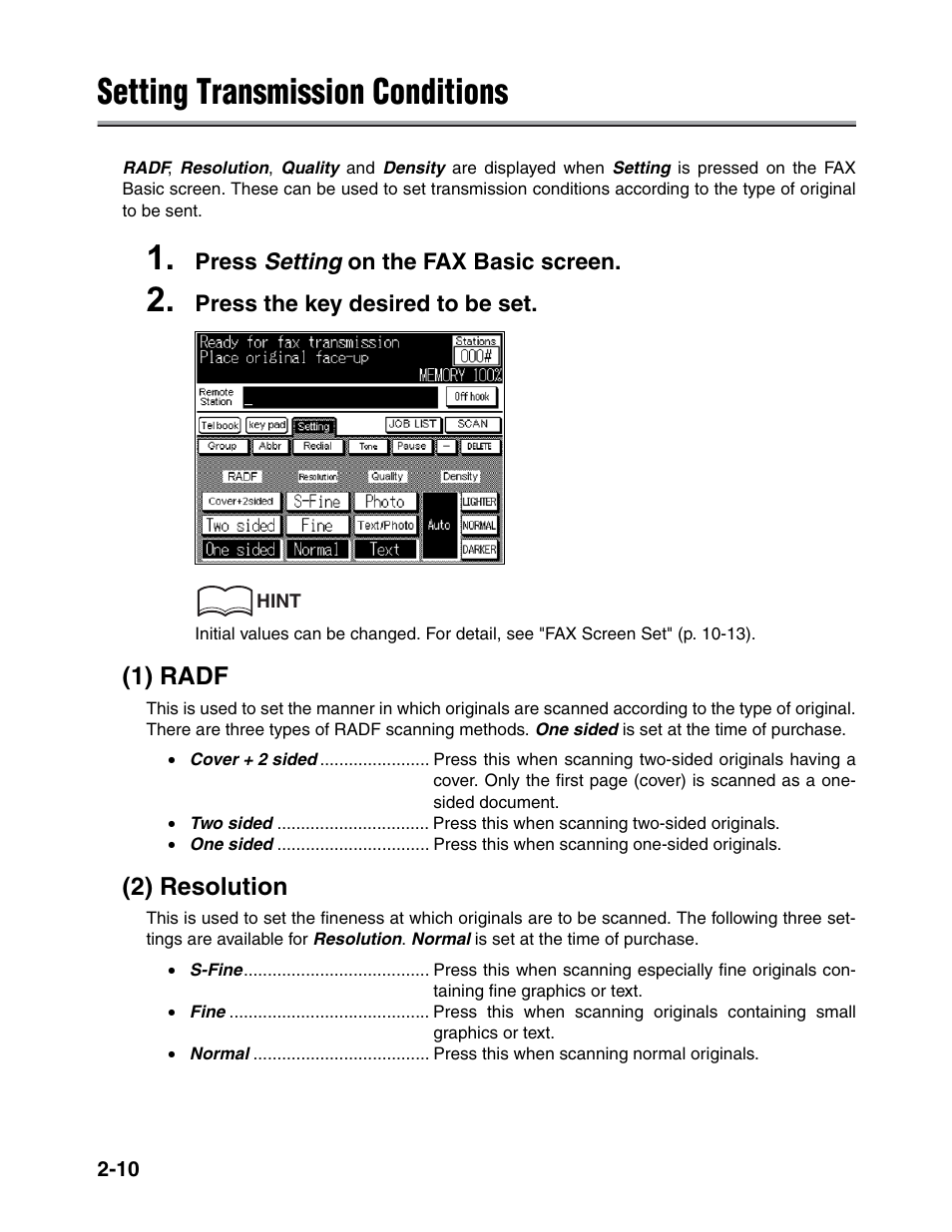 Setting transmission conditions | Konica Minolta FK-102 User Manual | Page 48 / 329