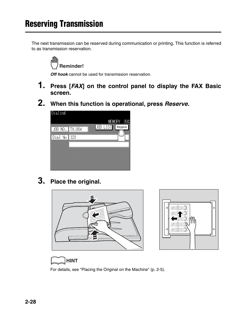 Reserving transmission | Konica Minolta FK-102 User Manual | Page 66 / 329