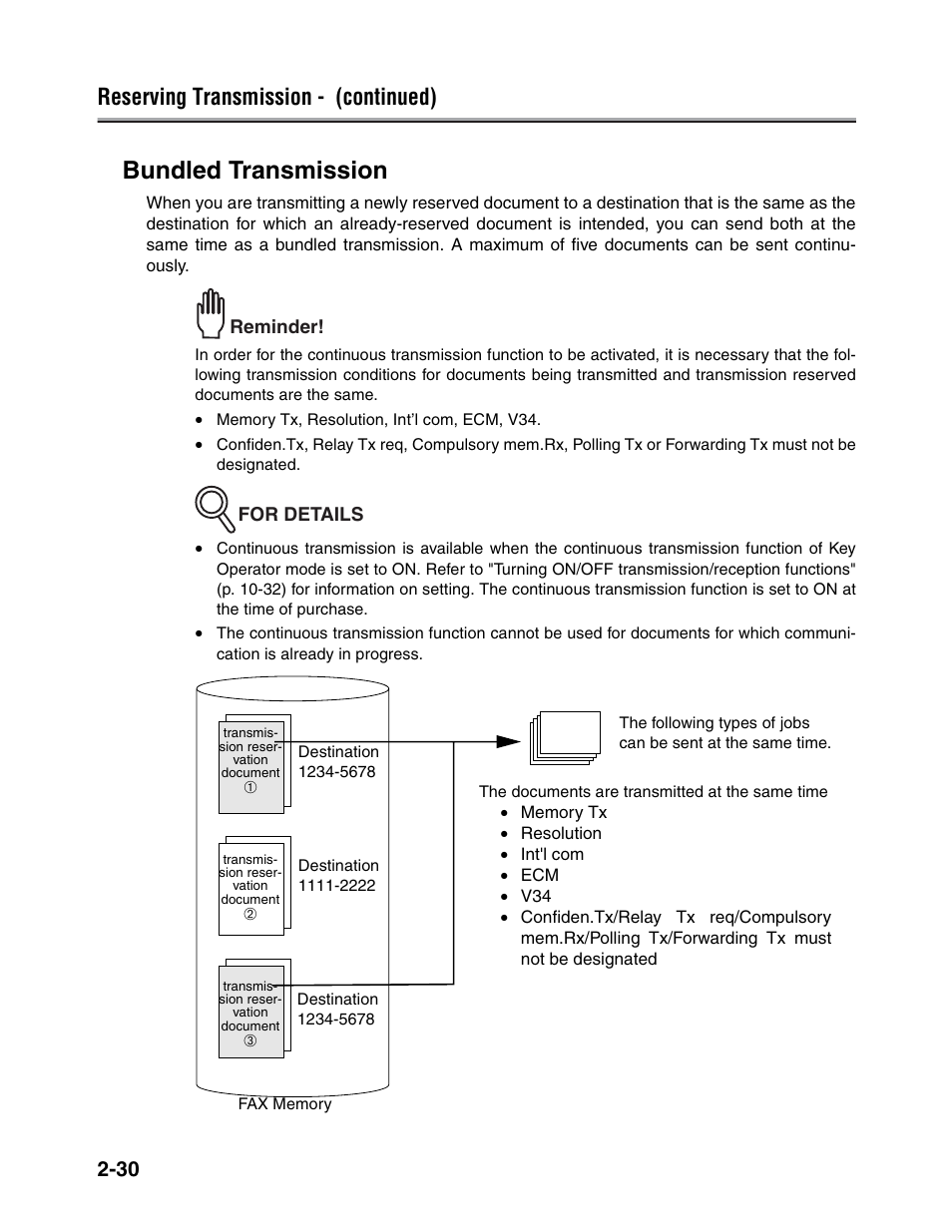 Bundled transmission, Reserving transmission - (continued) | Konica Minolta FK-102 User Manual | Page 68 / 329