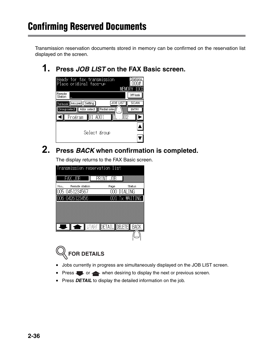 Confirming reserved documents | Konica Minolta FK-102 User Manual | Page 74 / 329