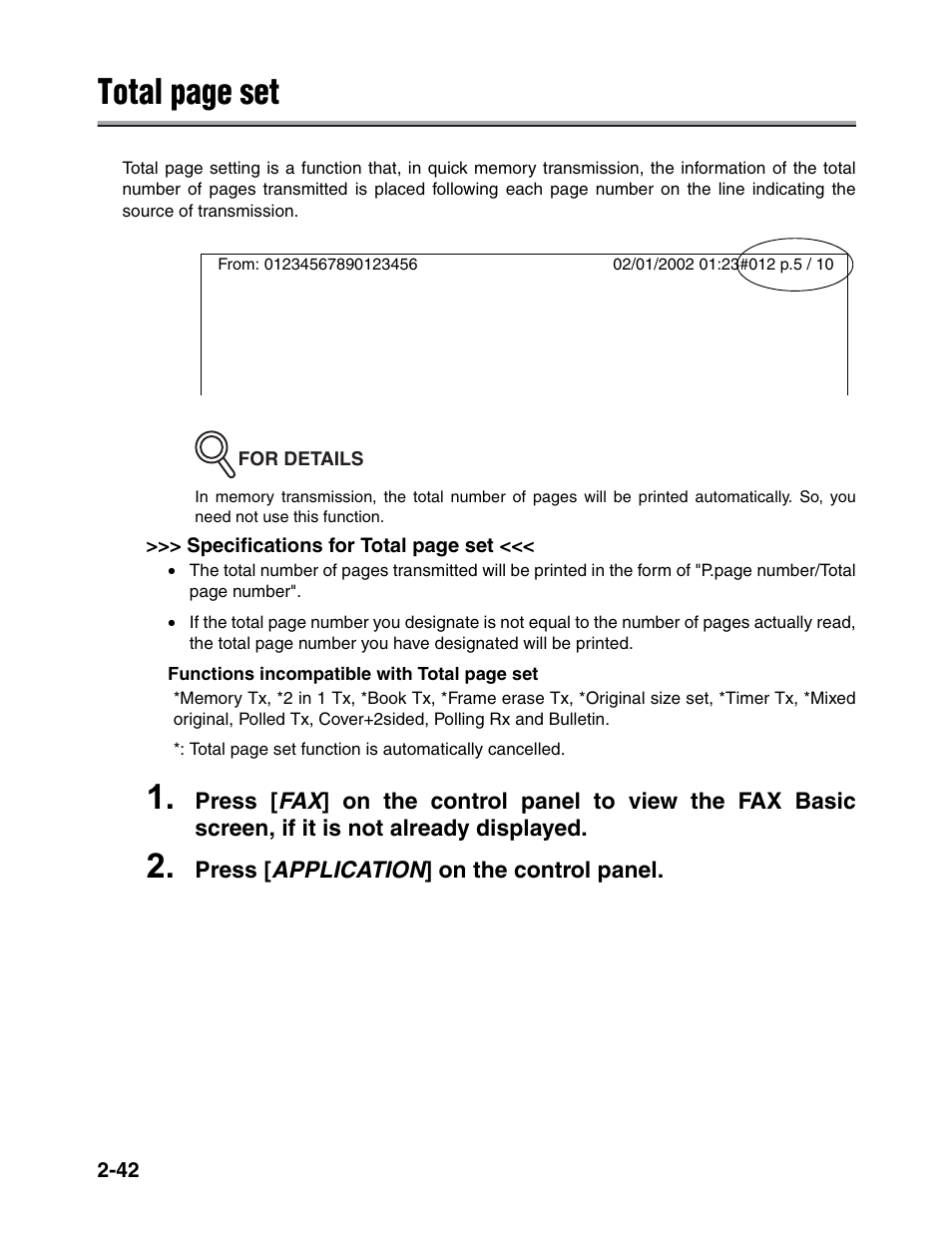 Total page set | Konica Minolta FK-102 User Manual | Page 80 / 329