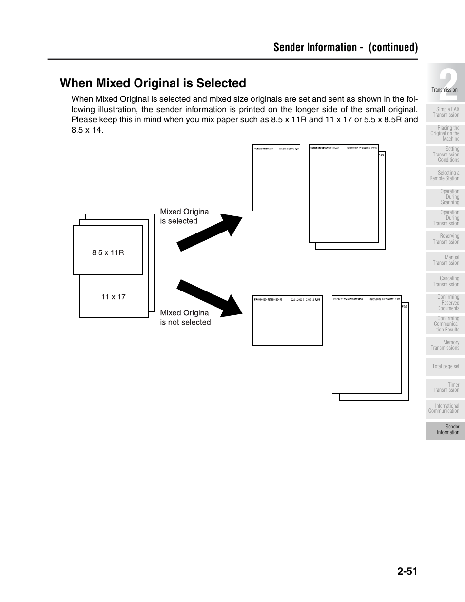 When mixed original is selected, Sender information - (continued) | Konica Minolta FK-102 User Manual | Page 89 / 329