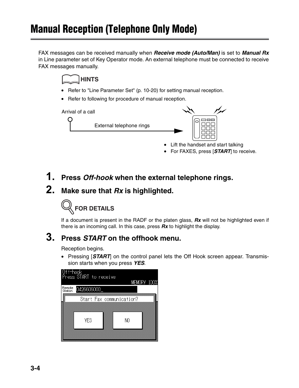 Manual reception (telephone only mode) | Konica Minolta FK-102 User Manual | Page 93 / 329