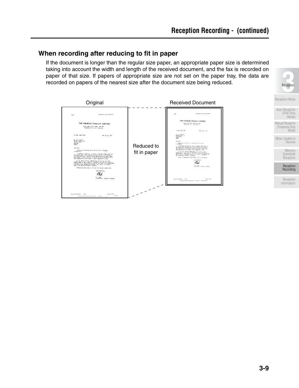 Reception recording - (continued), When recording after reducing to fit in paper | Konica Minolta FK-102 User Manual | Page 98 / 329