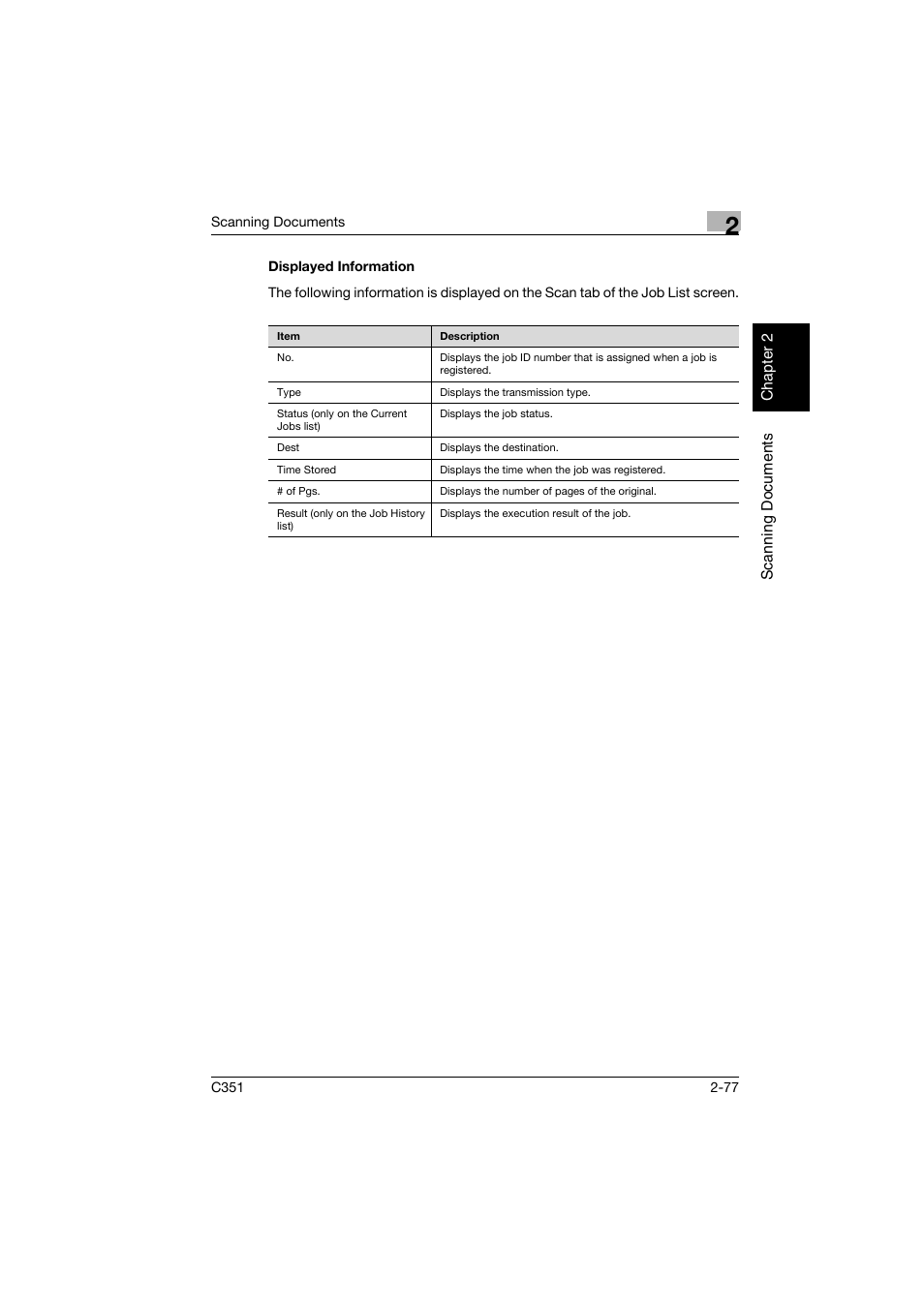 Displayed information, Displayed information -77 | Konica Minolta BIZHUB C351 User Manual | Page 110 / 396