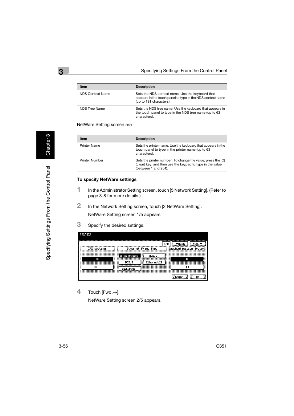 To specify netware settings, To specify netware settings -56 | Konica Minolta BIZHUB C351 User Manual | Page 167 / 396