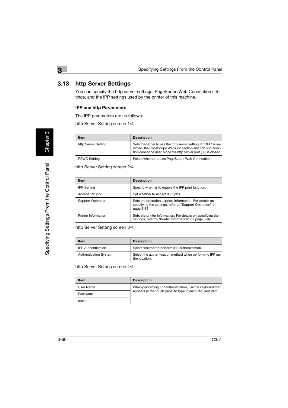 13 http server settings, Ipp and http parameters, Http server settings -60 | Ipp and http parameters -60 | Konica Minolta BIZHUB C351 User Manual | Page 171 / 396