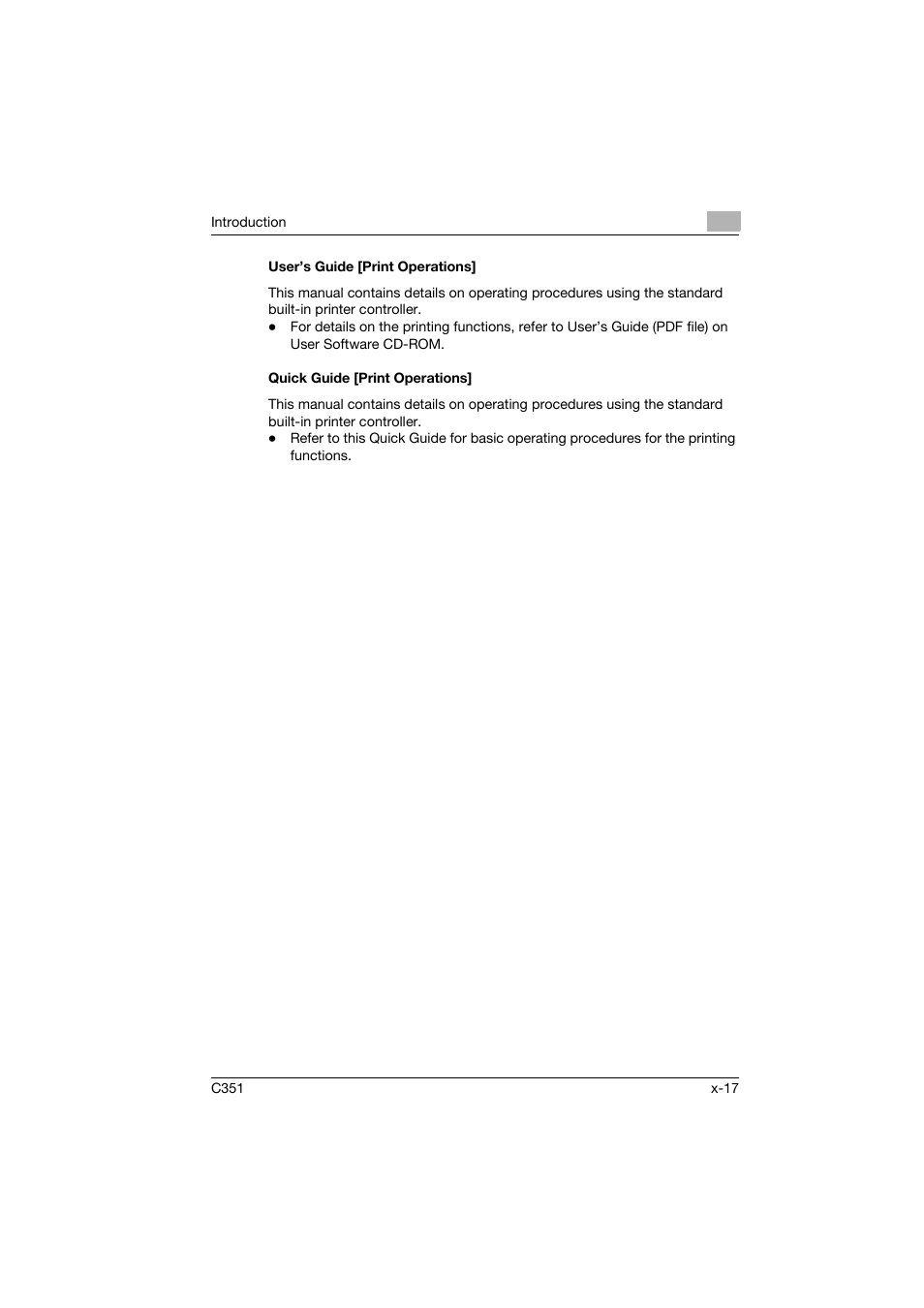 User’s guide [print operations, Quick guide [print operations | Konica Minolta BIZHUB C351 User Manual | Page 18 / 396