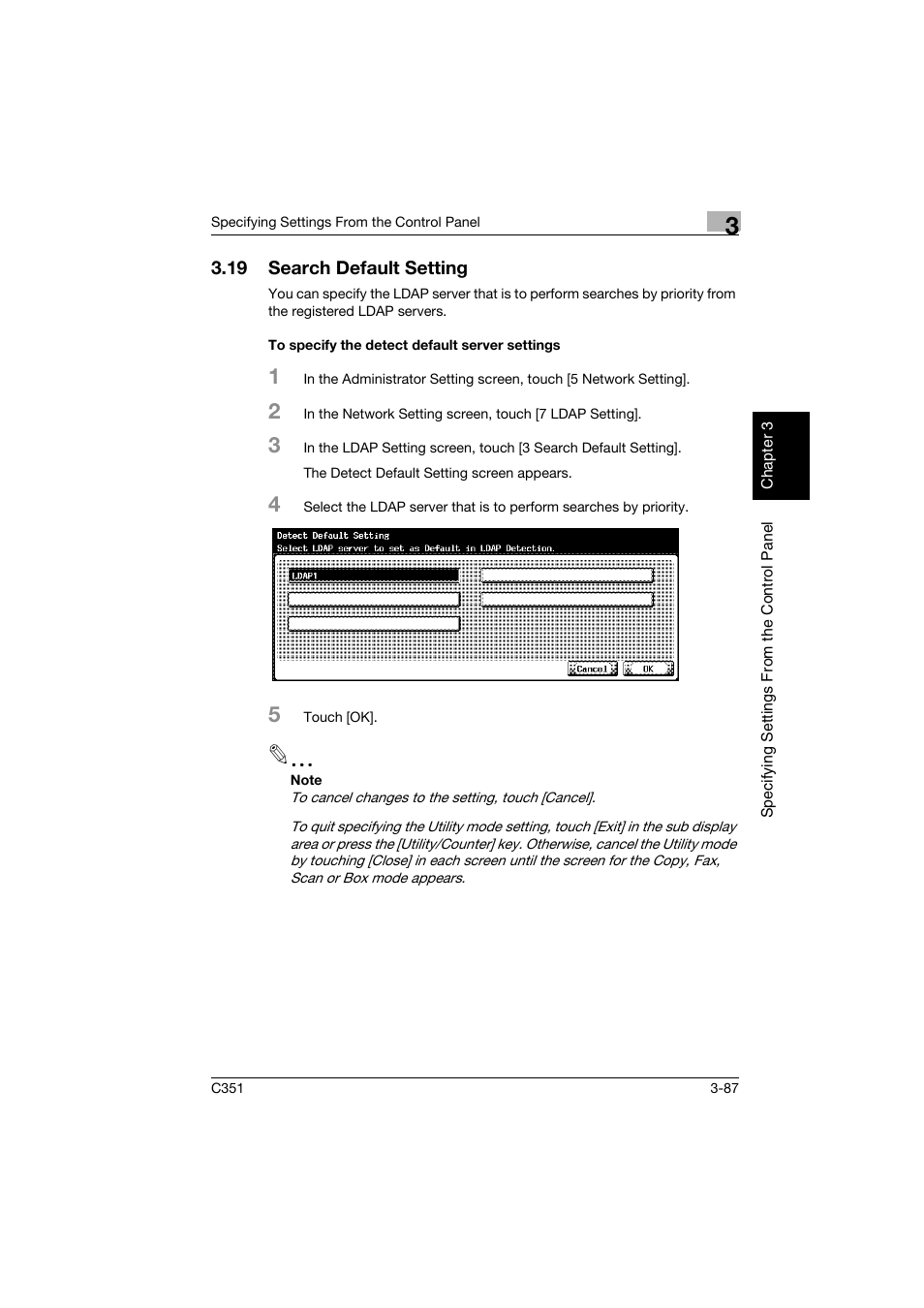 19 search default setting, To specify the detect default server settings, Search default setting -87 | To specify the detect default server settings -87 | Konica Minolta BIZHUB C351 User Manual | Page 198 / 396