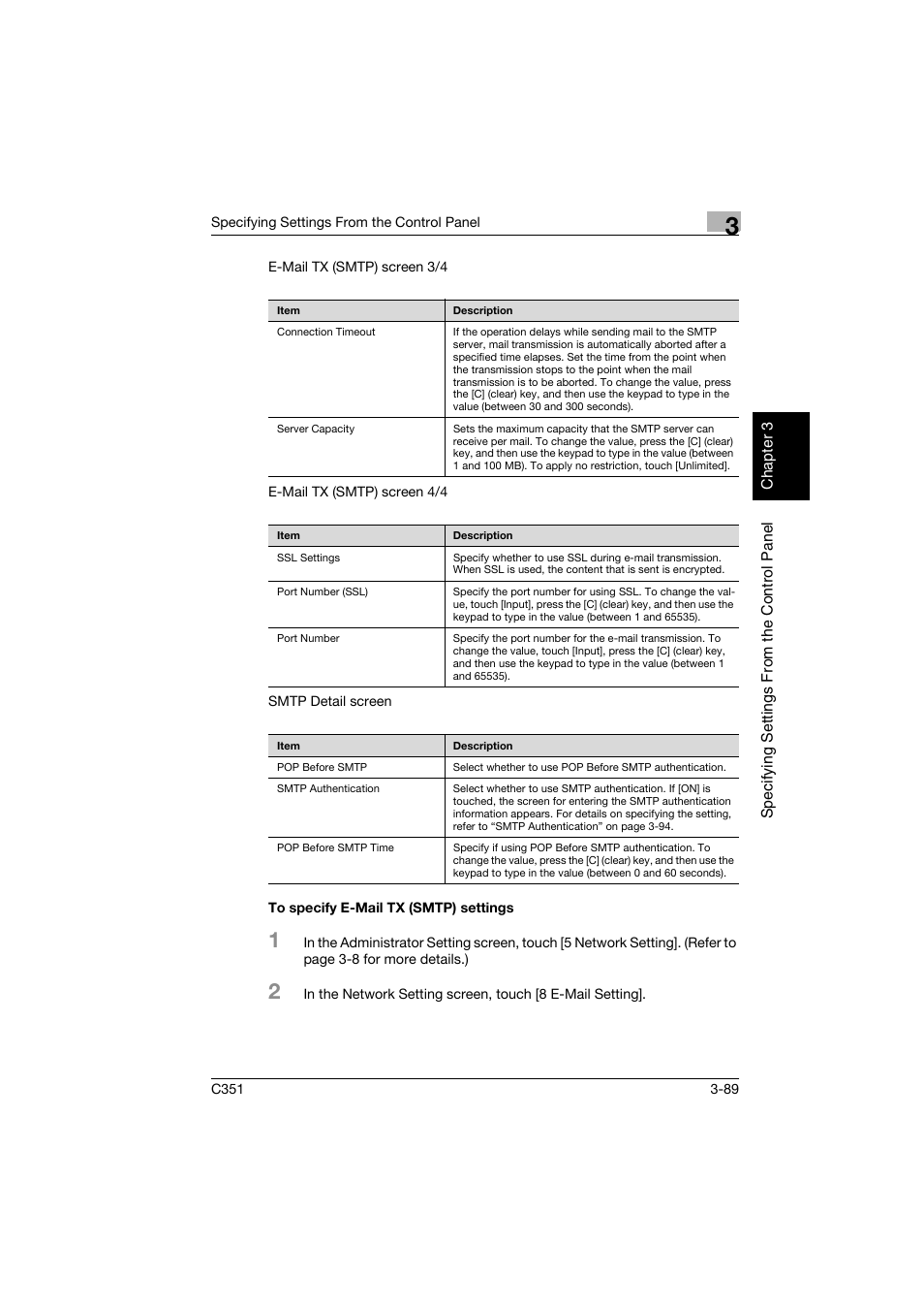 To specify e-mail tx (smtp) settings, To specify e-mail tx (smtp) settings -89 | Konica Minolta BIZHUB C351 User Manual | Page 200 / 396