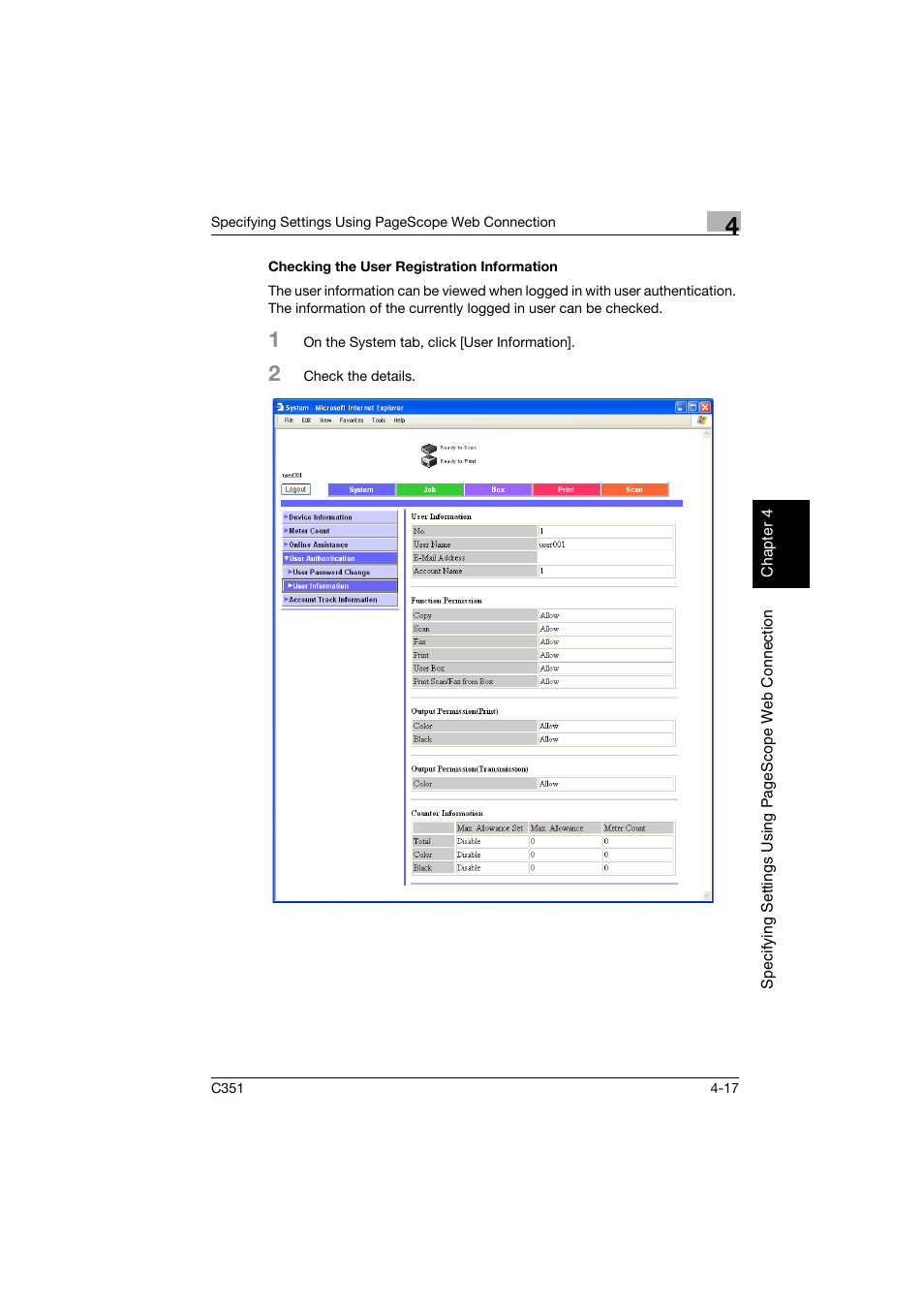 Checking the user registration information, Checking the user registration information -17 | Konica Minolta BIZHUB C351 User Manual | Page 276 / 396