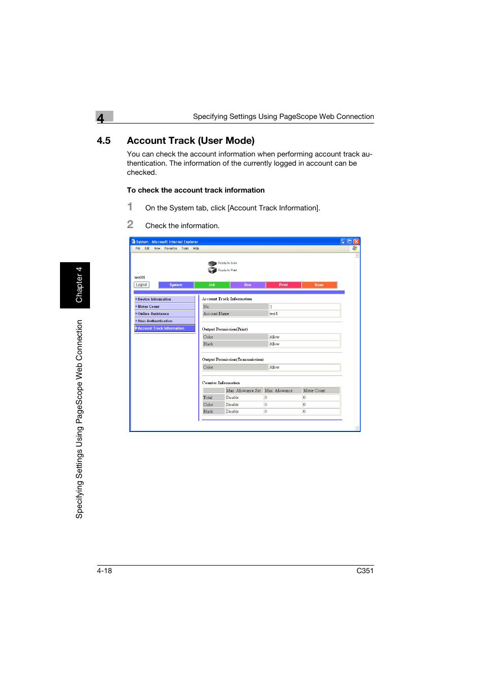 5 account track (user mode), To check the account track information, Account track (user mode) -18 | To check the account track information -18 | Konica Minolta BIZHUB C351 User Manual | Page 277 / 396