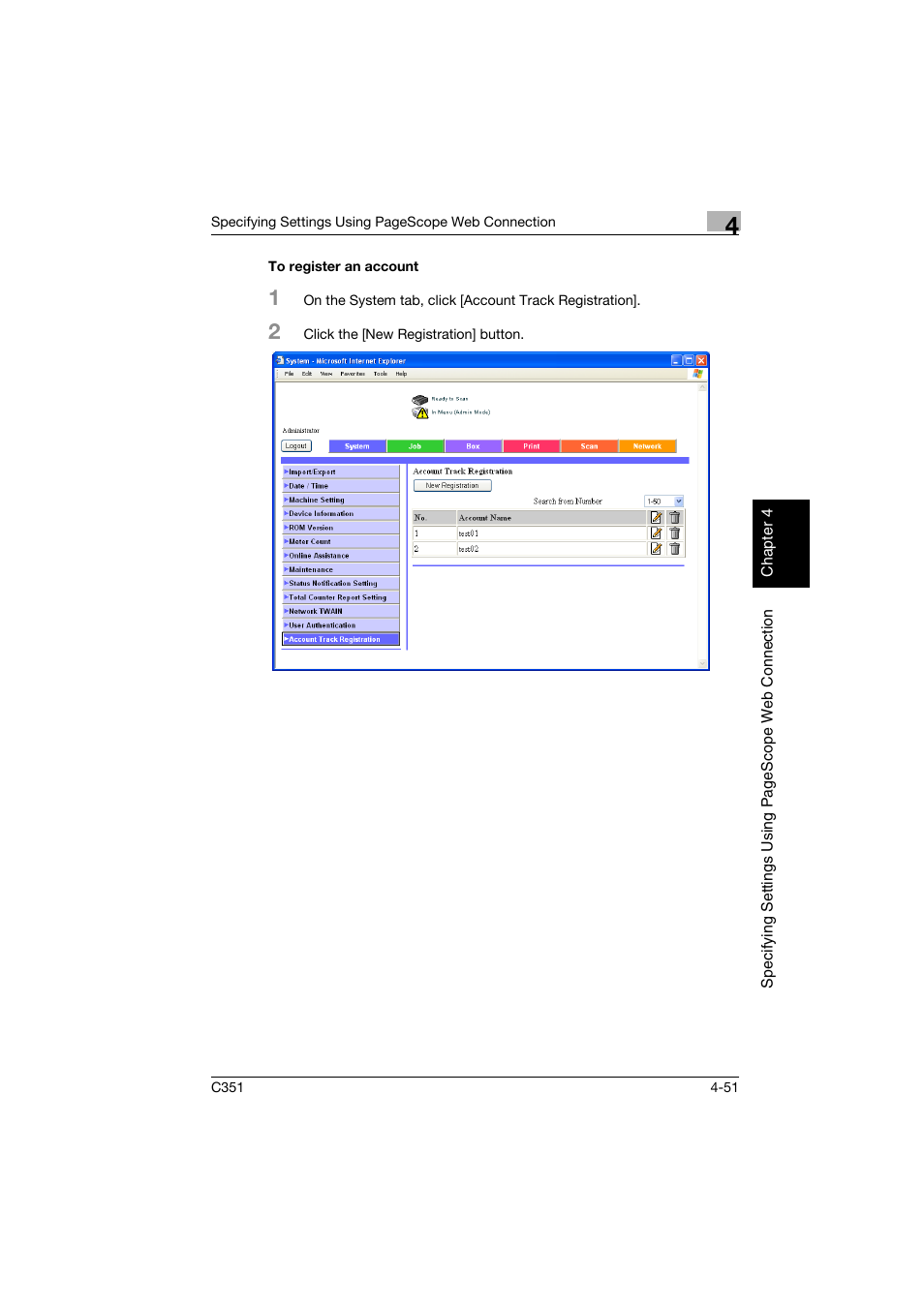 To register an account, To register an account -51 | Konica Minolta BIZHUB C351 User Manual | Page 310 / 396