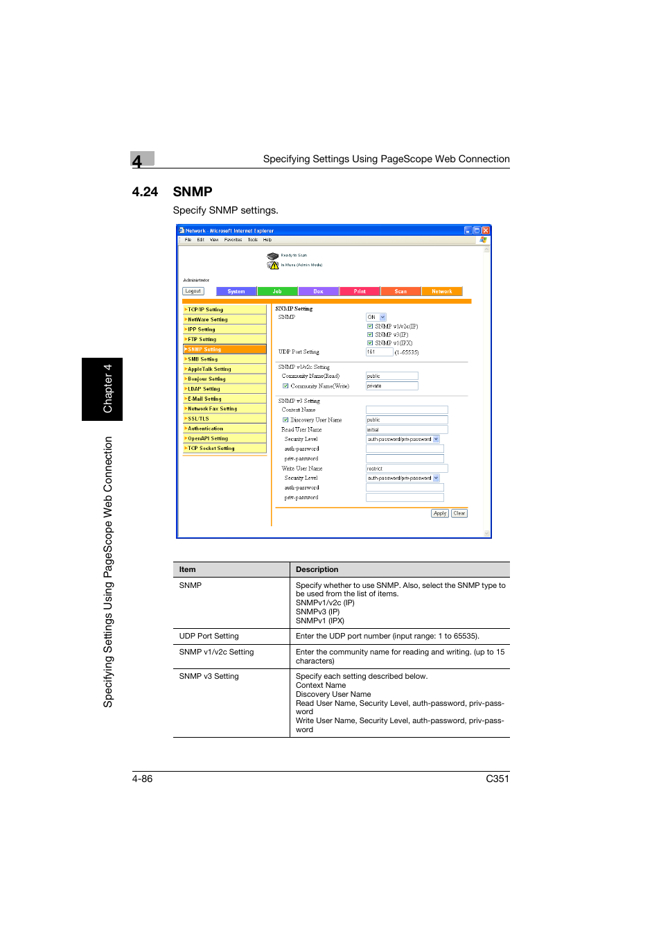 24 snmp, Snmp -86 | Konica Minolta BIZHUB C351 User Manual | Page 345 / 396