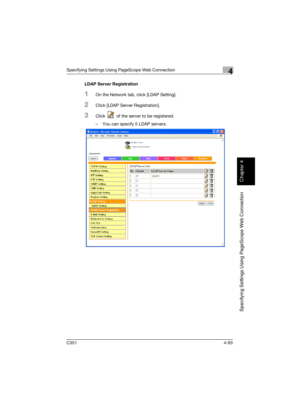 Ldap server registration, Ldap server registration -93 | Konica Minolta BIZHUB C351 User Manual | Page 352 / 396