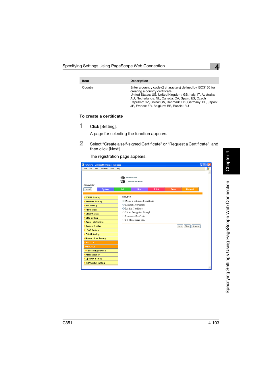 To create a certificate, To create a certificate -103 | Konica Minolta BIZHUB C351 User Manual | Page 362 / 396