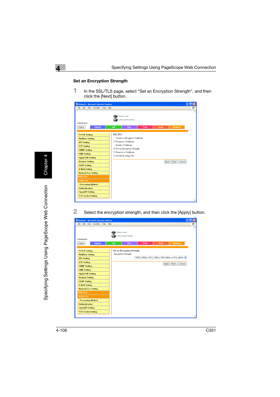 Set an encryption strength, Set an encryption strength -106 | Konica Minolta BIZHUB C351 User Manual | Page 365 / 396