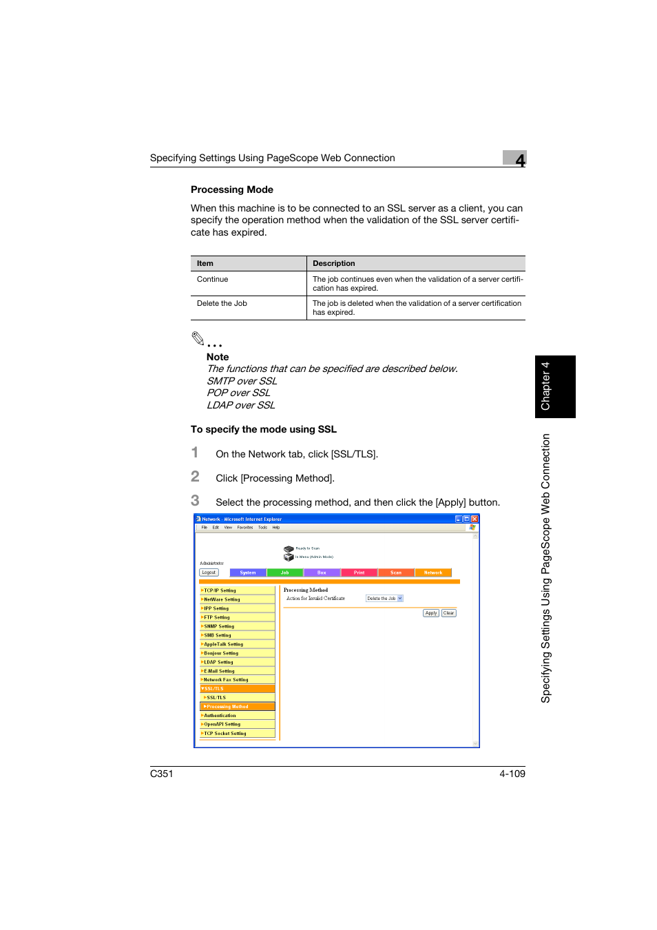 Processing mode, To specify the mode using ssl | Konica Minolta BIZHUB C351 User Manual | Page 368 / 396