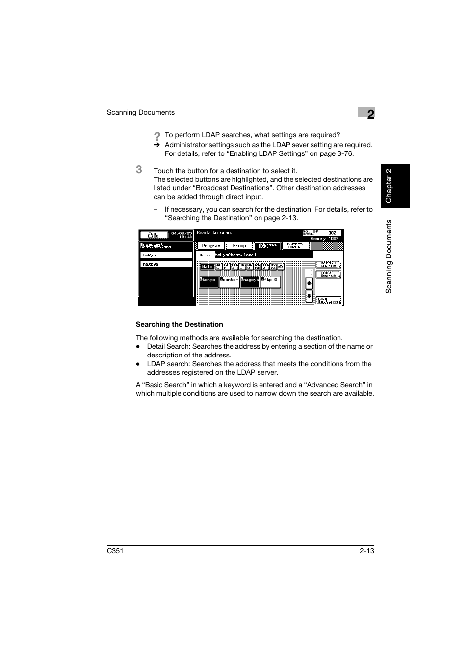 Searching the destination, Searching the destination -13 | Konica Minolta BIZHUB C351 User Manual | Page 46 / 396