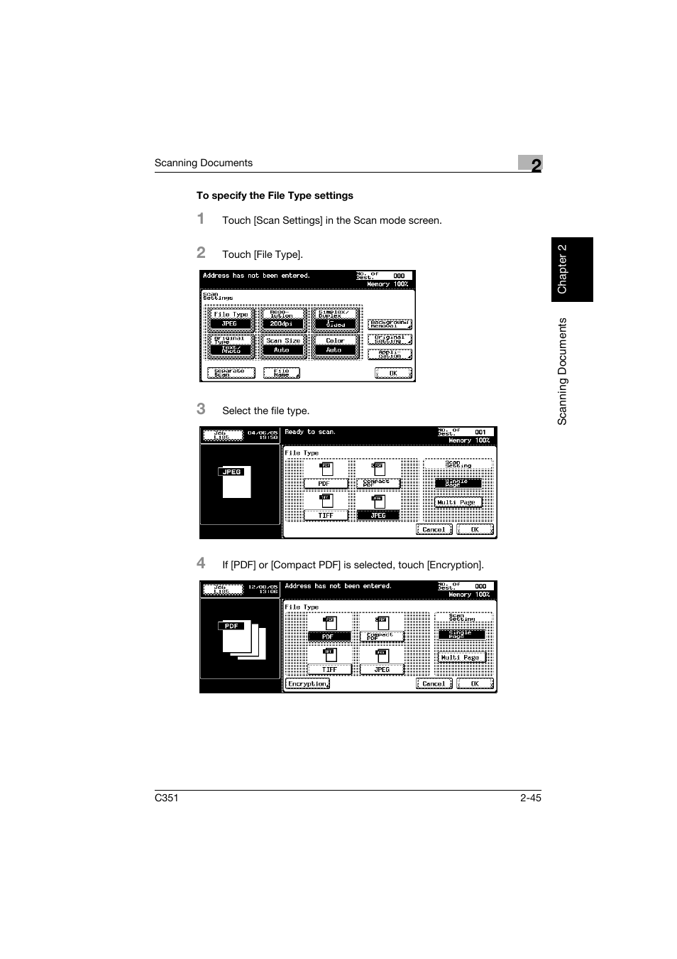 To specify the file type settings, To specify the file type settings -45 | Konica Minolta BIZHUB C351 User Manual | Page 78 / 396