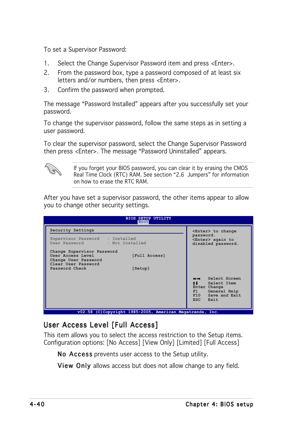 User access level [full access | Asus Motherboard M2R32-MVP User Manual | Page 106 / 160