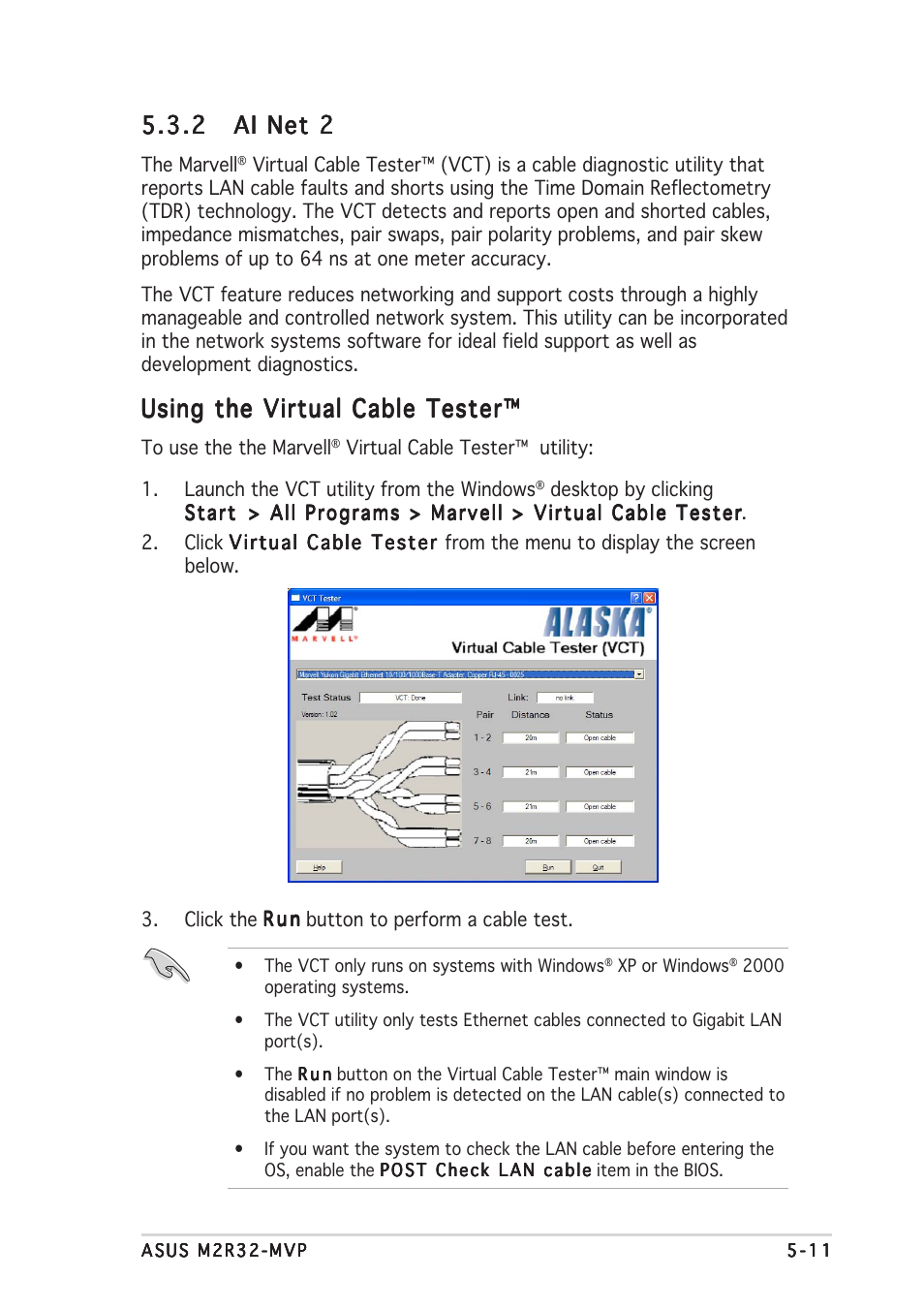 Using the virtual cable tester | Asus Motherboard M2R32-MVP User Manual | Page 125 / 160