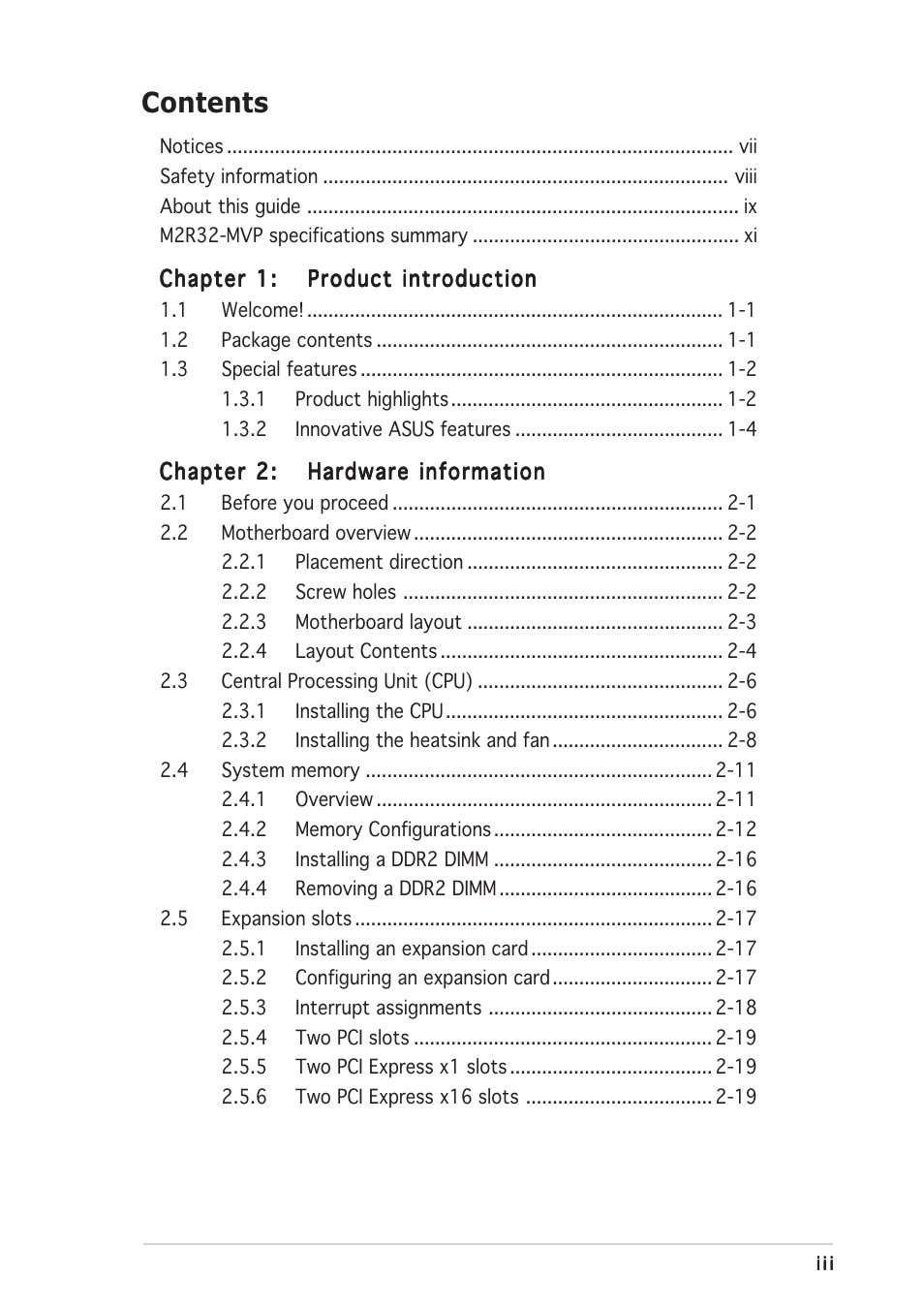 Asus Motherboard M2R32-MVP User Manual | Page 3 / 160