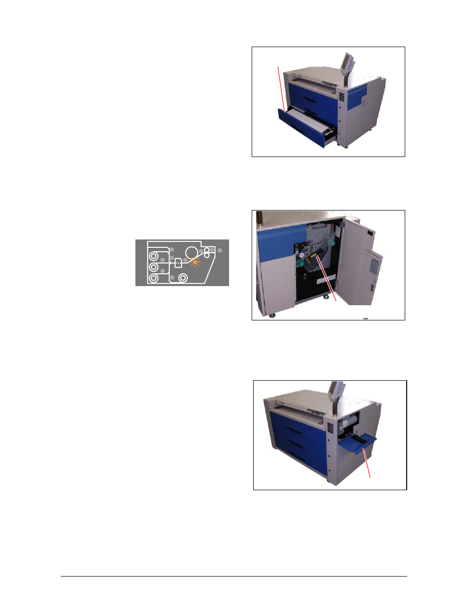 2. 3 bottom drawer open (u-03), 2. 4 internal transportation unit open (u-04), 2. 5 toner cover open (u-06) | Konica Minolta KIP 9000 User Manual | Page 128 / 136