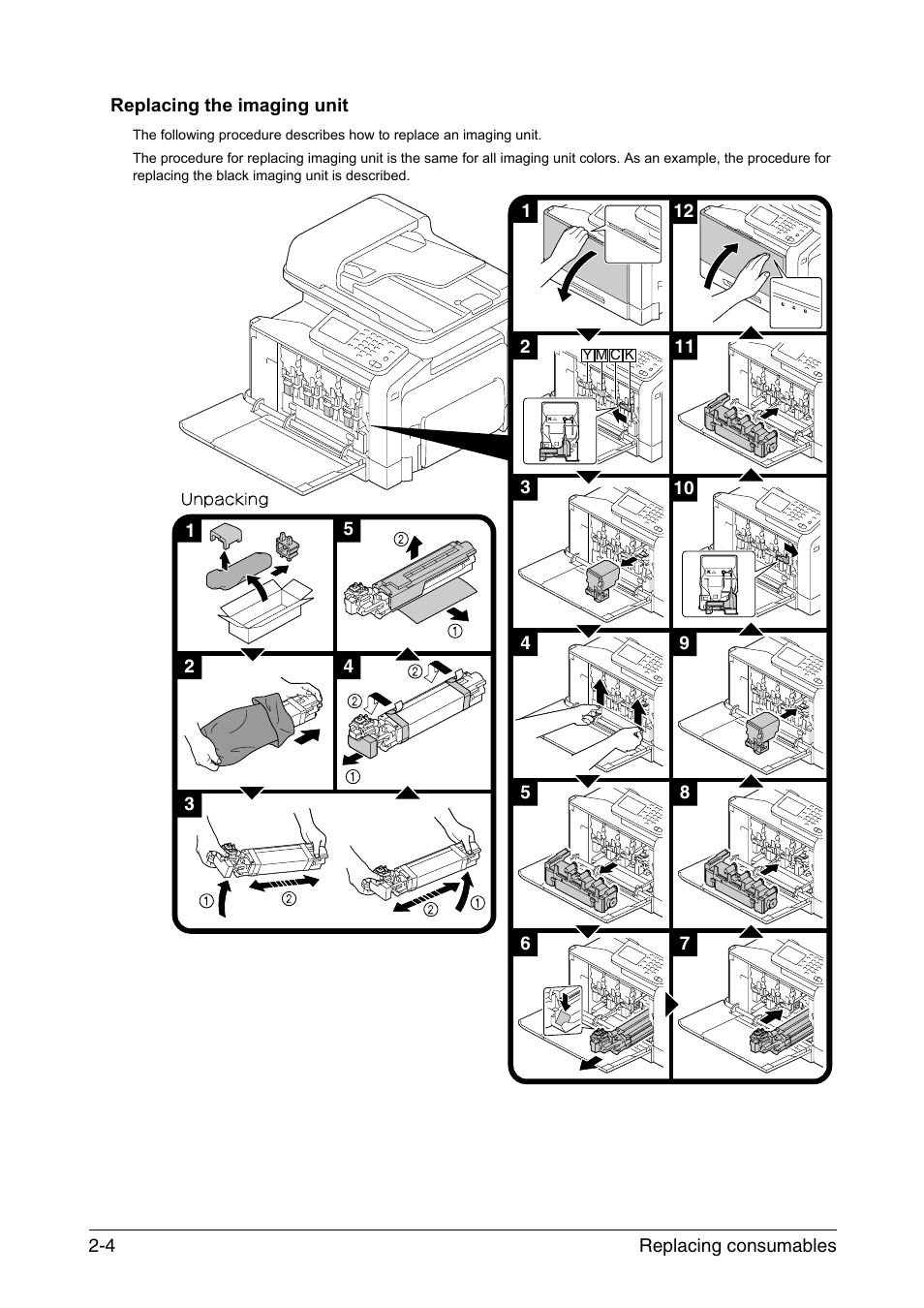 Replacing the imaging unit, Replacing the imaging unit -4 | Konica Minolta bizhub C35 User Manual | Page 14 / 43