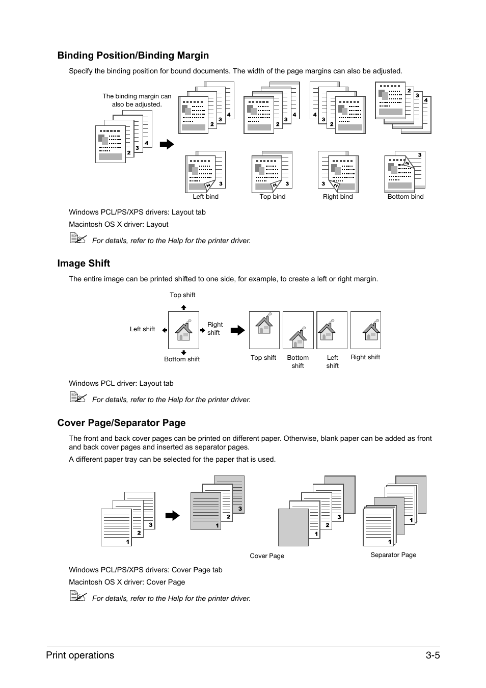 Binding position/binding margin, Image shift, Cover page/separator page | Konica Minolta bizhub C35 User Manual | Page 21 / 43