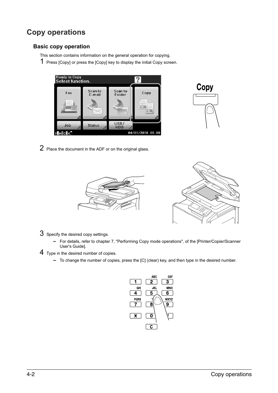 Copy operations, Basic copy operation, Copy operations -2 | Basic copy operation -2 | Konica Minolta bizhub C35 User Manual | Page 26 / 43