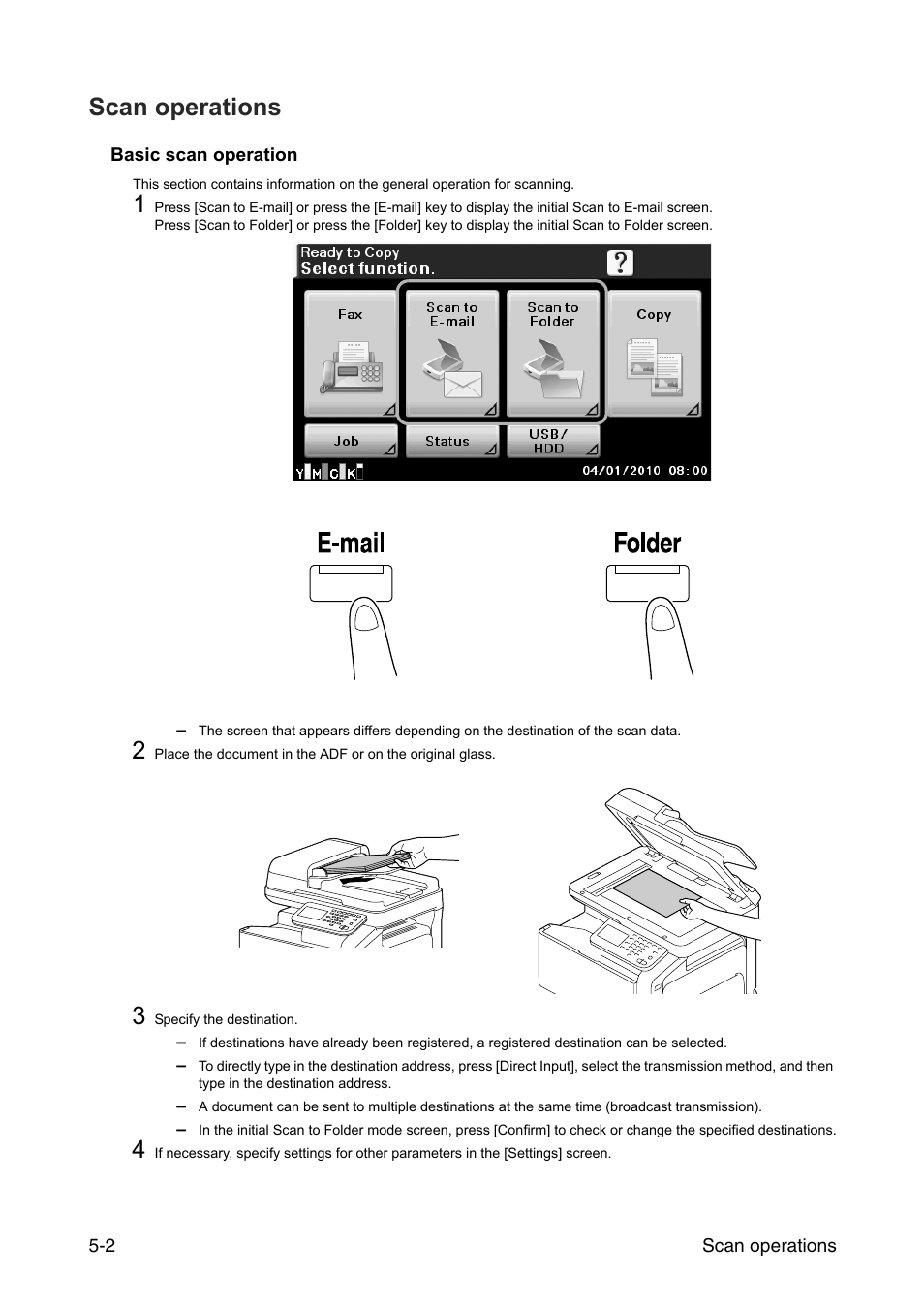 Scan operations, Basic scan operation, Scan operations -2 | Basic scan operation -2 | Konica Minolta bizhub C35 User Manual | Page 32 / 43