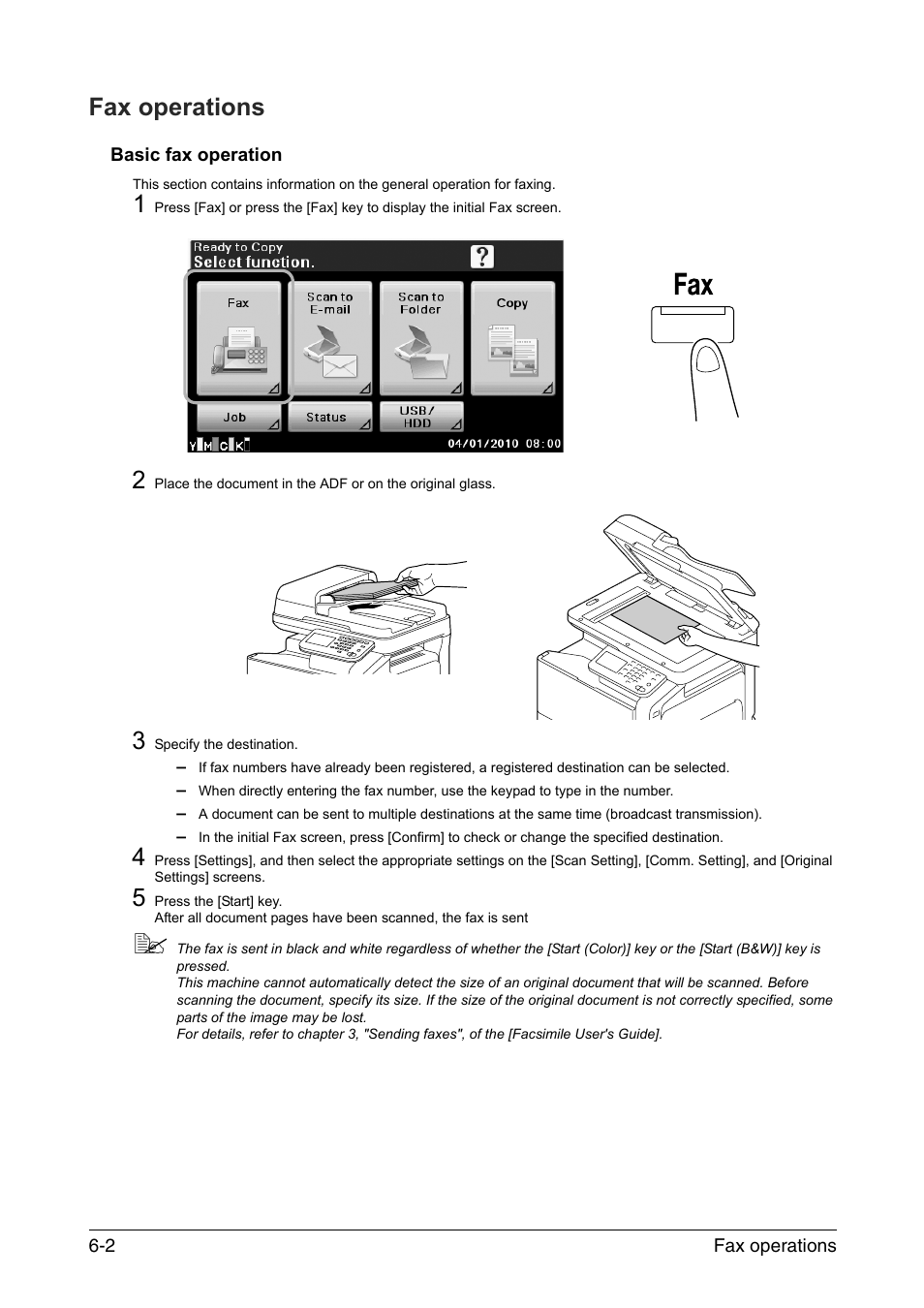 Fax operations, Basic fax operation, Fax operations -2 | Basic fax operation -2 | Konica Minolta bizhub C35 User Manual | Page 36 / 43