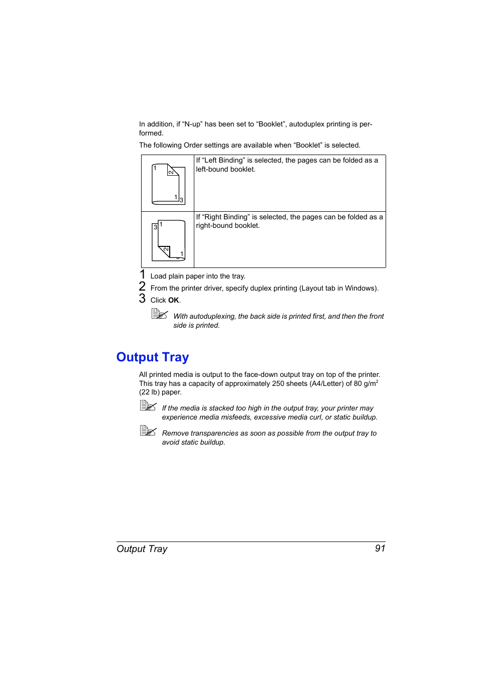Output tray, Output tray 91 | Konica Minolta Magicolor 5450 User Manual | Page 105 / 208