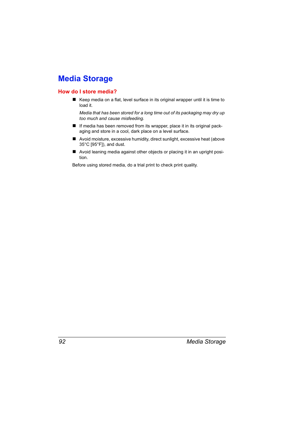 Media storage, Media storage 92 | Konica Minolta Magicolor 5450 User Manual | Page 106 / 208