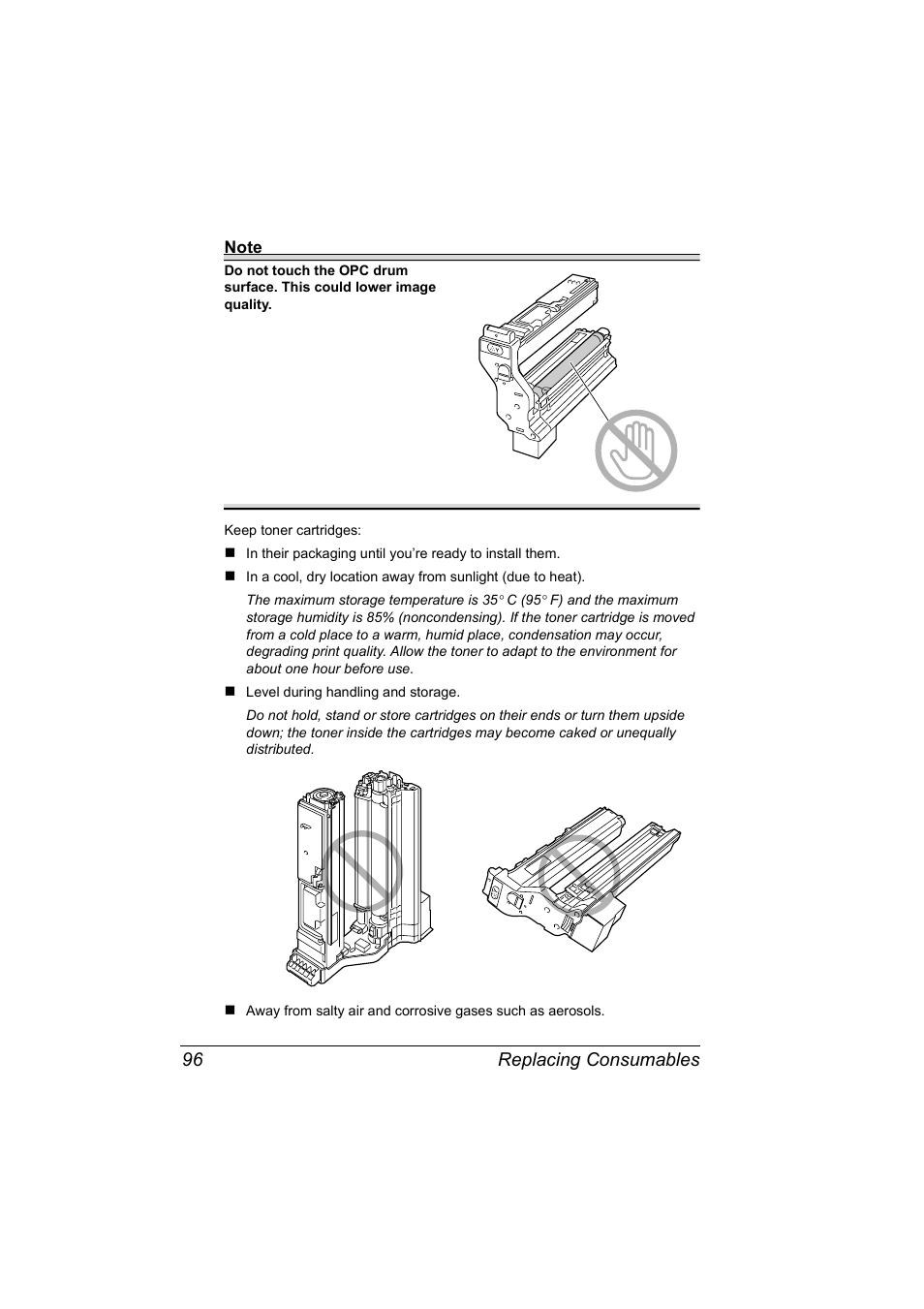 Replacing consumables 96 | Konica Minolta Magicolor 5450 User Manual | Page 110 / 208