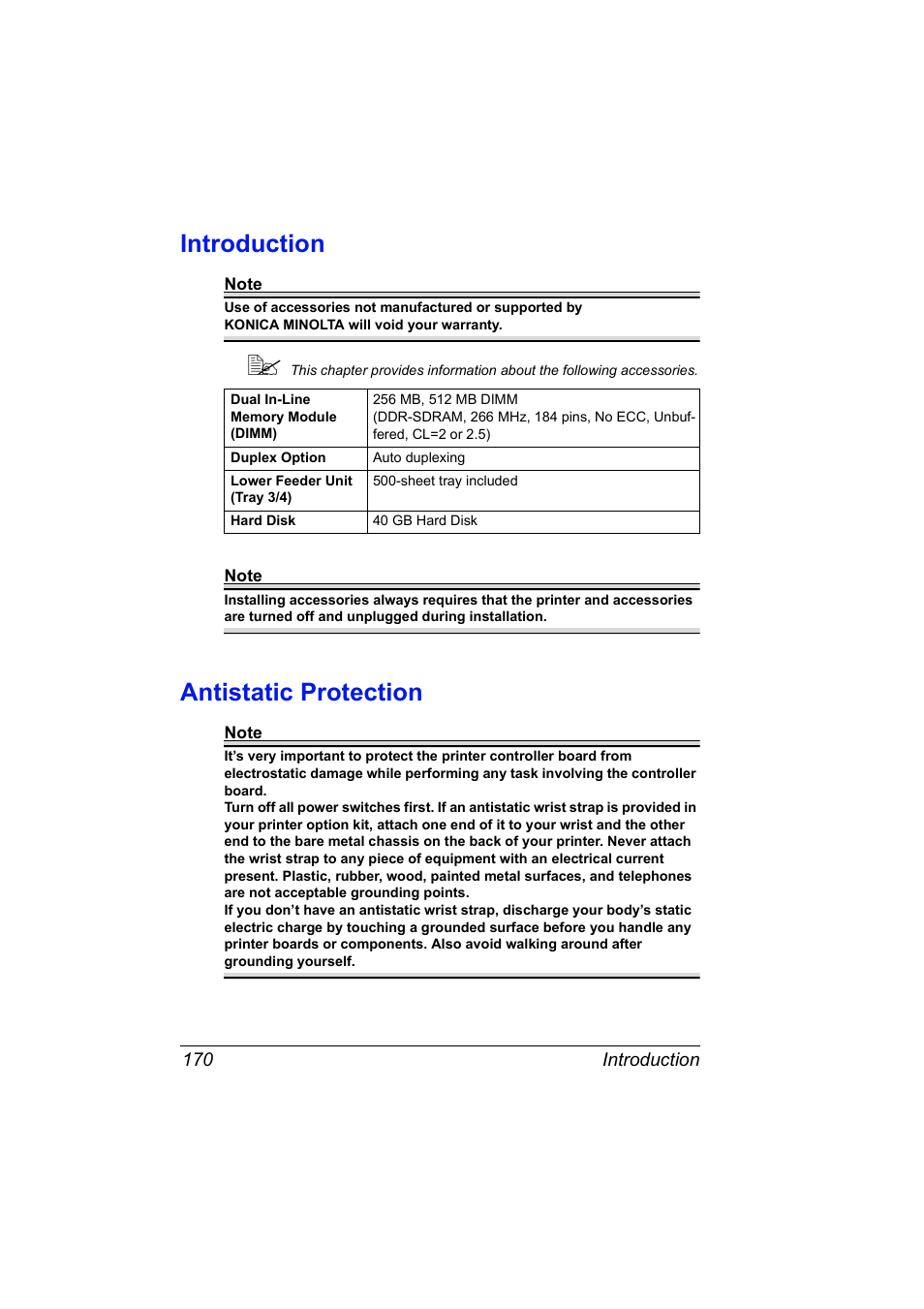 Introduction, Antistatic protection, Introduction 170 antistatic protection 170 | Konica Minolta Magicolor 5450 User Manual | Page 184 / 208