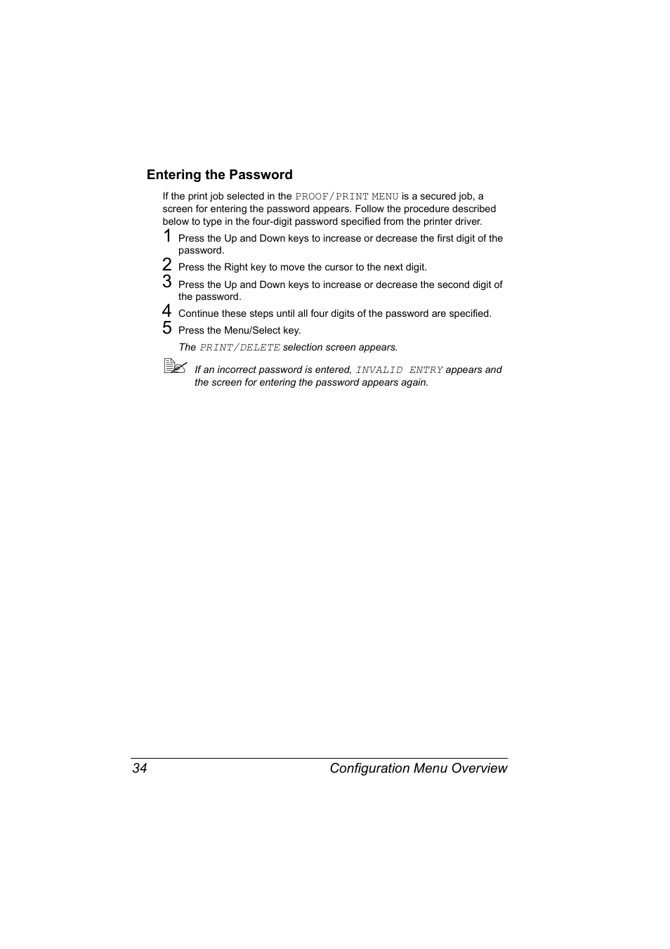 Entering the password, Entering the password 34 | Konica Minolta Magicolor 5450 User Manual | Page 48 / 208