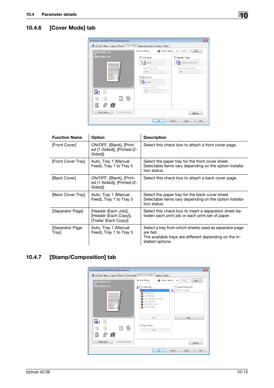 6 [cover mode] tab, 7 [stamp/composition] tab, Cover mode] tab -15 | Stamp/composition] tab -15 | Konica Minolta bizhub 36 User Manual | Page 102 / 198