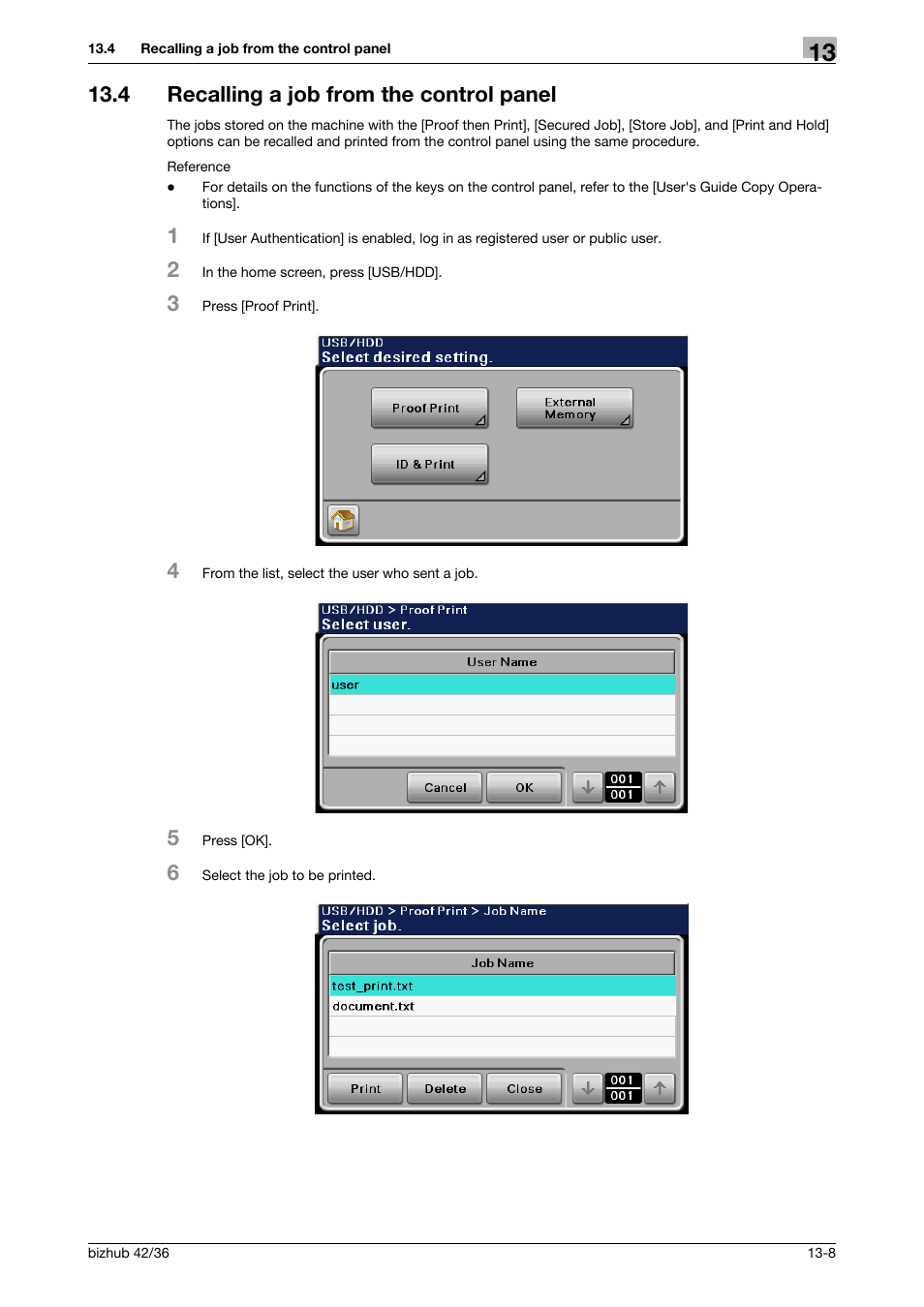 4 recalling a job from the control panel, Recalling a job from the control panel -8 | Konica Minolta bizhub 36 User Manual | Page 137 / 198