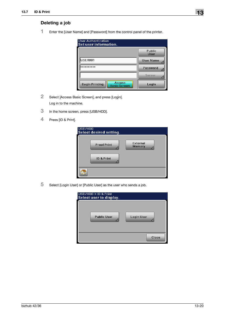 Deleting a job, Deleting a job -20 | Konica Minolta bizhub 36 User Manual | Page 149 / 198